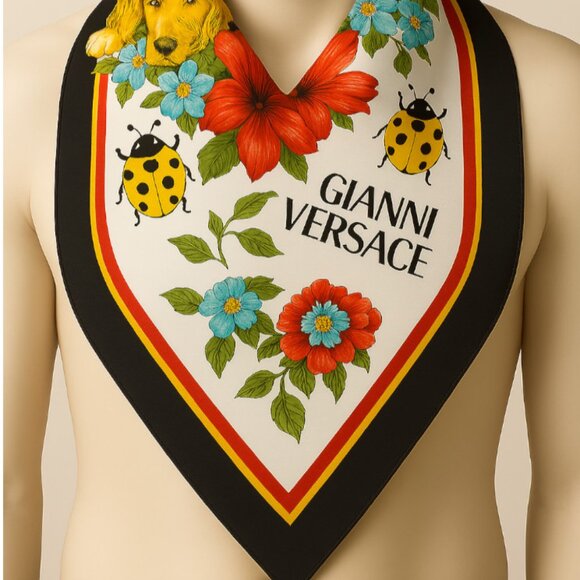 Designer Versace Silk Scarf – Dog & Floral Print 34x34-Inch Women’s Accessory - Picture 4 of 11